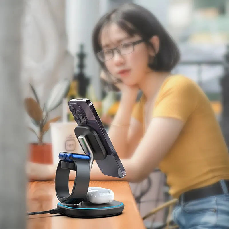 Soporte de cargador inalámbrico magnético, base de carga rápida, luz nocturna, 30W, 3 en 1, para iPhone 14, 13, 12 Pro Max, IWatch 8, 7, Airpods