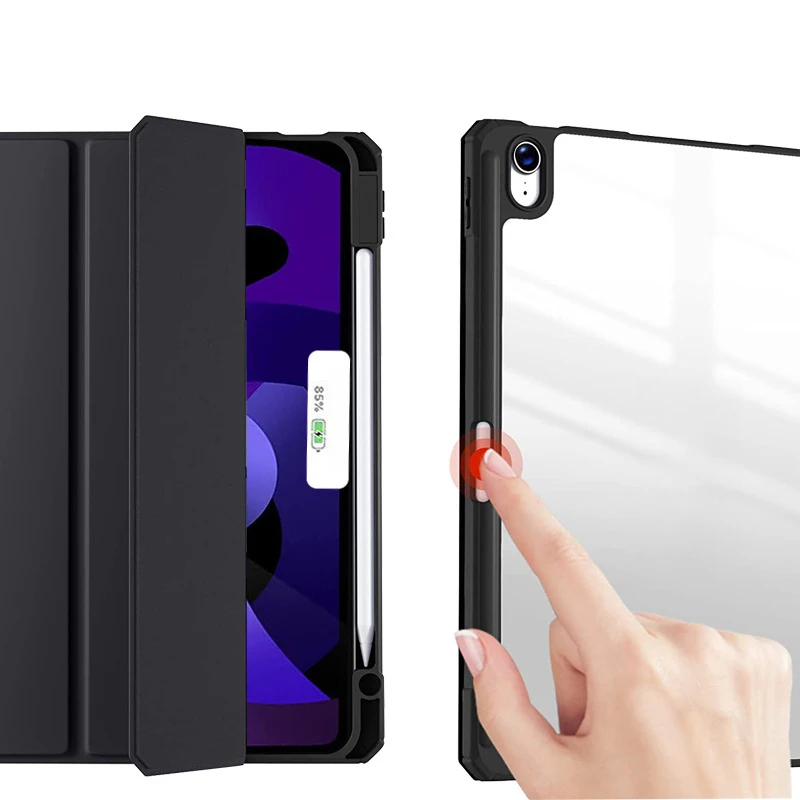 Tri-Fold Acrylic Case for iPad Pro 11 2024 with Pencil Holder Auto Wake Sleep Shockproof Clear Hard Back Cover