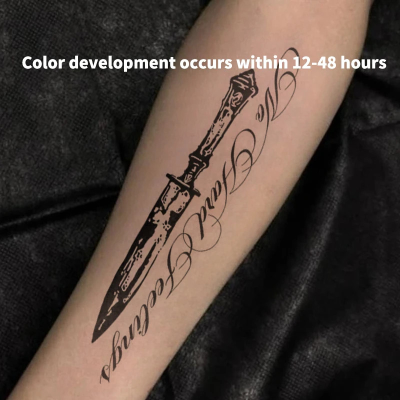 Semi Permanent Herbal Juice Temporary Tattoo Stickers Vintage Text Waterproof Long Lasting Fake Tattoo Body Art for Arm Decor