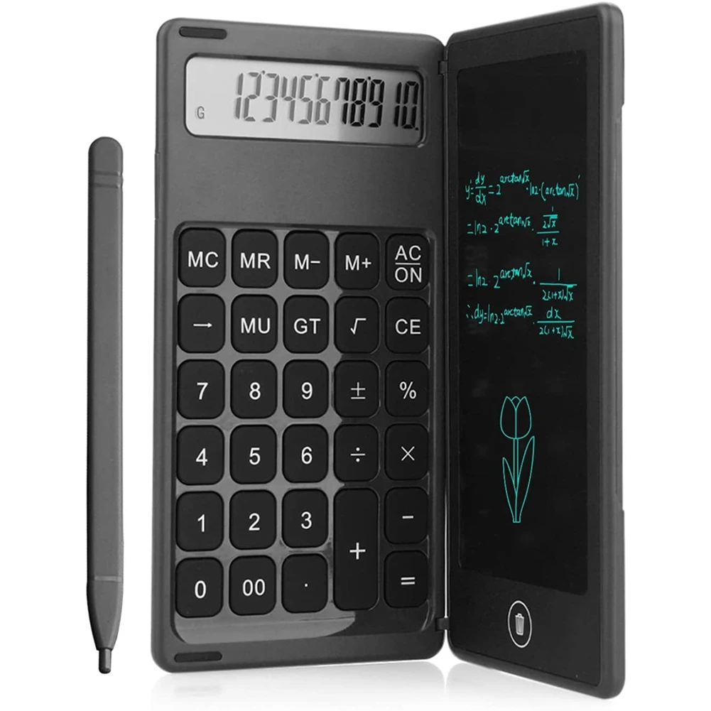 Calculator Notepad 6 Inch LCD Writing Tablet Digital Drawing Pad with Stylus Pen Erase Button Lock Function Black