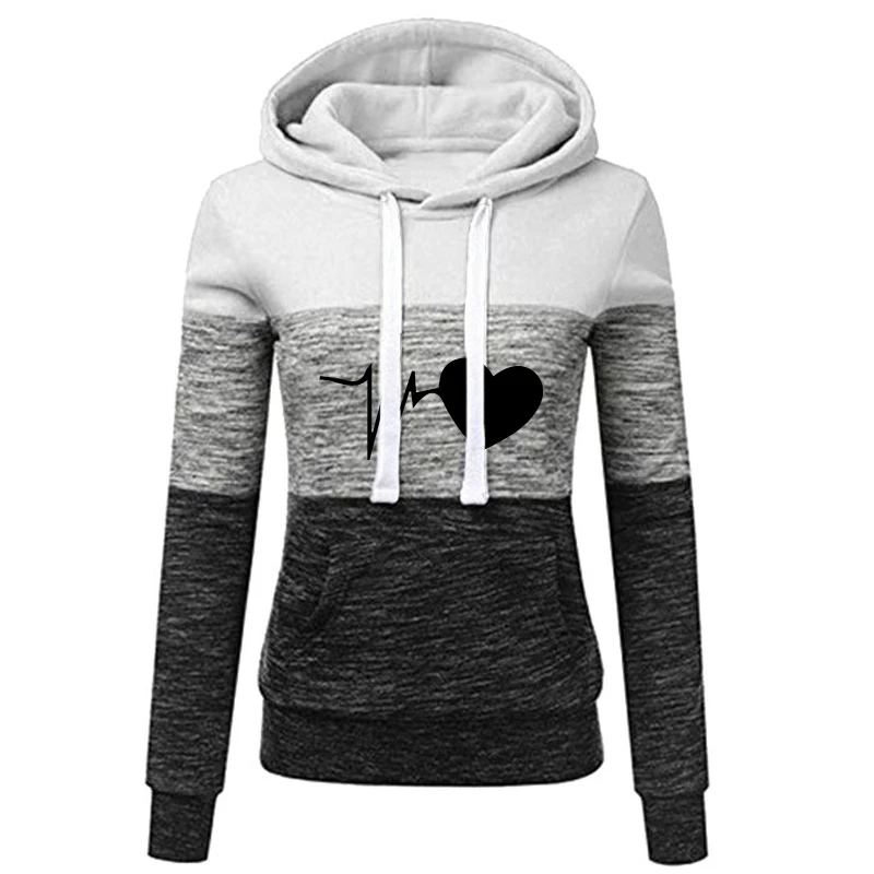 New Love Print  Women Casual Long Sleeve Sweatshirts Ladies Autumn Colorful Patchwork Thin Hoodie Jacket