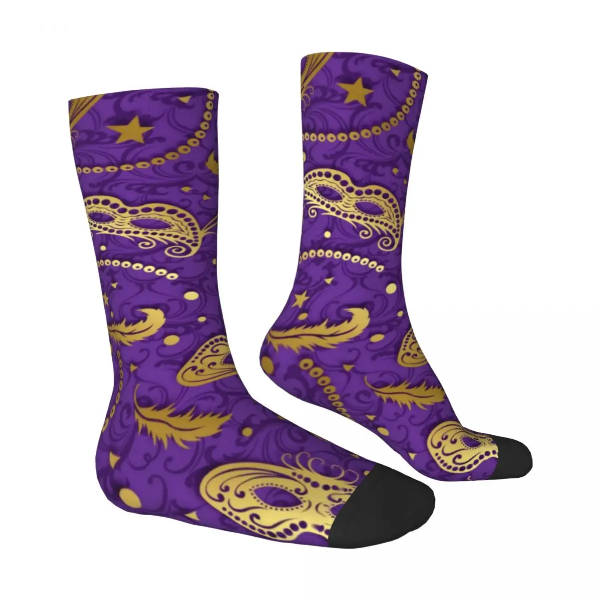 Mardi Gras Pop Art Socks Golden Mask Print Kawaii Stockings Autumn Non Slip Women Men Socks Medium Soft Pattern Outdoor Socks