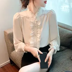 Lotus Leaf Edge Long Sleeved Chiffon Shirt Women's New Style Small Shirt High-end French Temperament Top