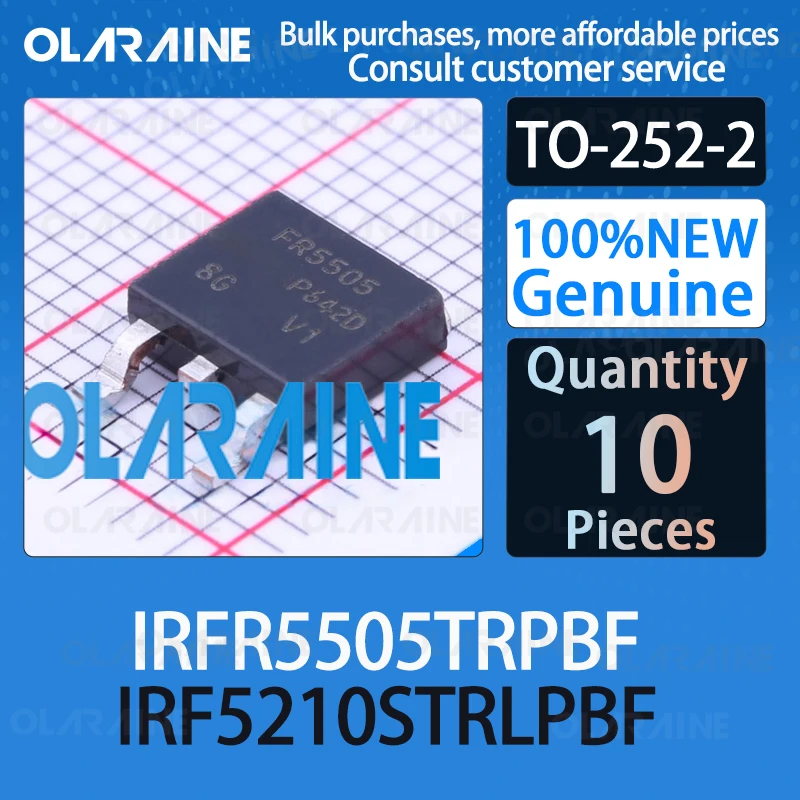 

10Pcs IRFR5505TRPBF IRF5210STRLPBF TO-252-2 100%New Transistor MOSFET P-Channel 55V HEXFET 110mOhms 21.3nC