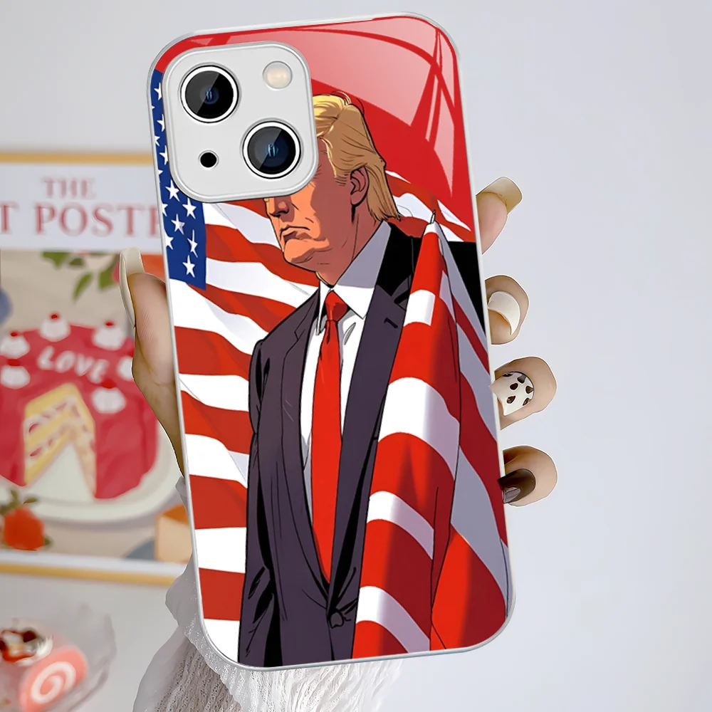 D-Donald T-Trump 2024 Phone Case For IPhone 14 13 12 Mini 11 Pro XS Max X XR 14 Plus Tempered Glass Cover