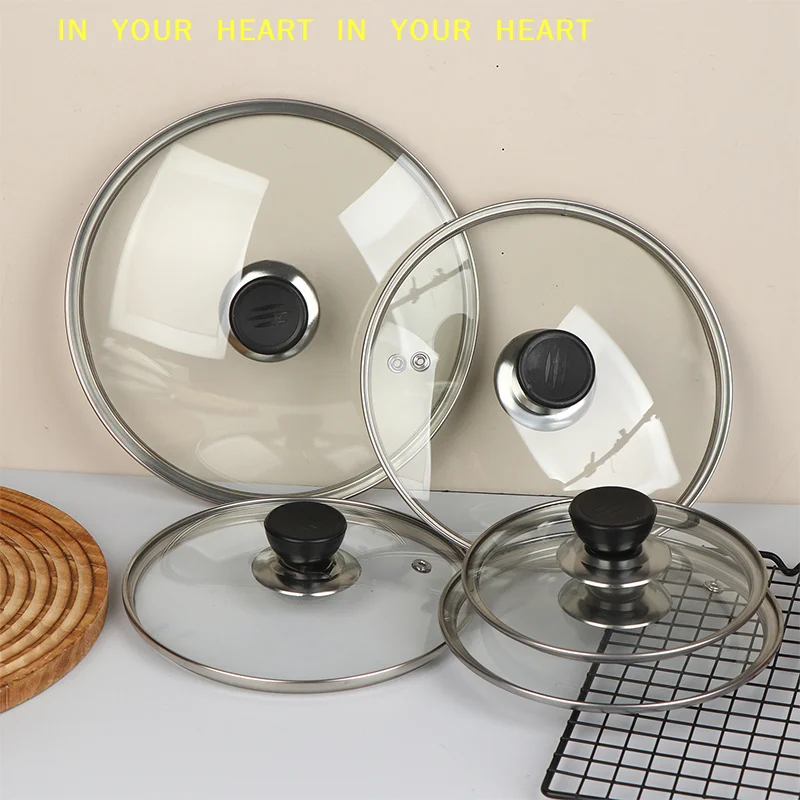 【X】Shatter-Proof Round Chef Glass Cover Visible Pot Cover Tempered Glass Pot Lid Stainless Steel Rimmed Pan Lid Spill