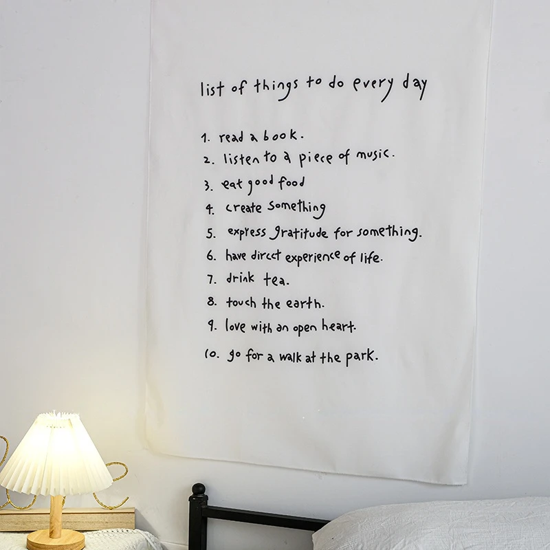 Daily List English Background Cloth Handwritten Hanging Cloth Letters Tapestry Nordic Bedside Cloth Aesthetic Room Wall Decor