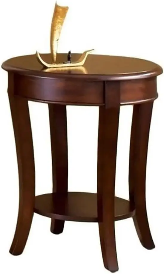 Beistell tisch Kaffee Akzent Tisch, oval, traditionell, Innen mit 1 Regal aus Holz, Kirsche