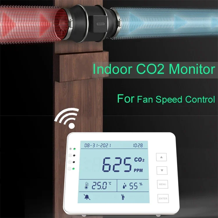 Home Office Indoors Air Quality Monitor Co2 Analyzer Carbon Dioxide Detector Inline Fan Regulator Speed Control CO2 Meter