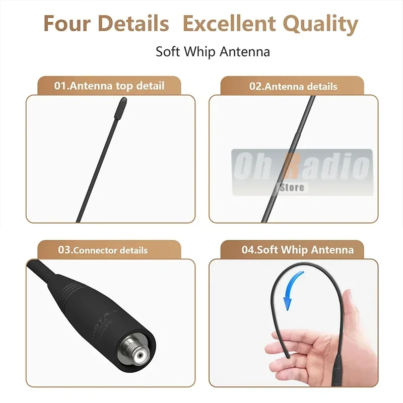 Оригинальная антенна Nagoya NA-320A с высоким коэффициентом усиления, трехдиапазонная SMA-гнездовая мягкая кнут-антенна, высокое качество для Baofeng UV-5R Mini DM-32 Radio