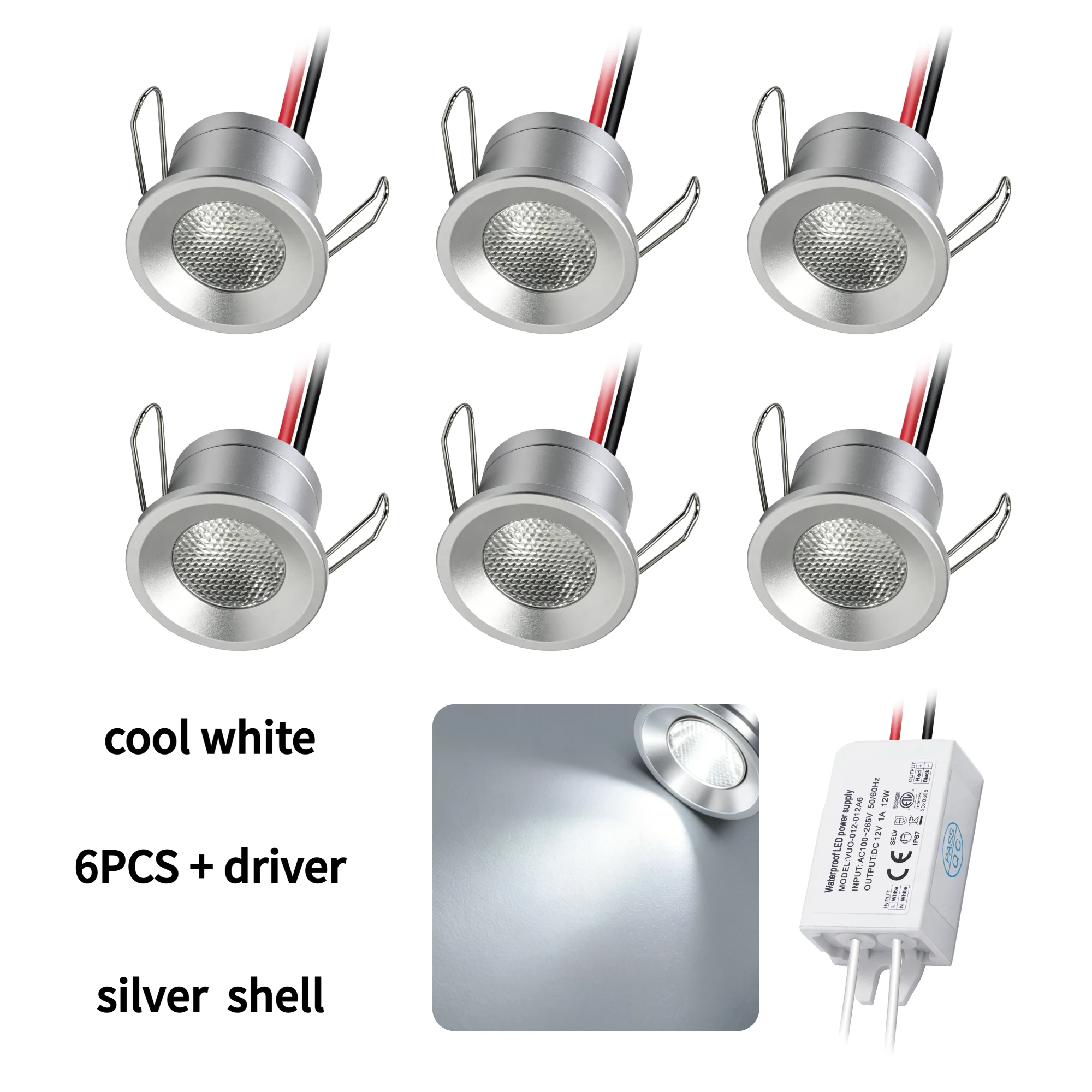2W LED Zilver Mini Inbouwspot 12V IP65 Dimbare Plafond Downlights Trappen Kastlamp Buitenspot met Driver - afbeelding 1
