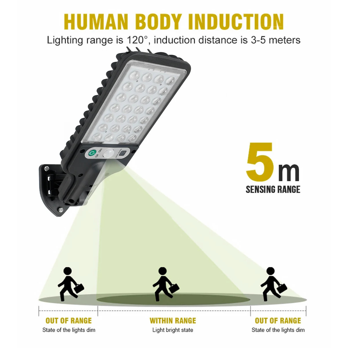 Imagem -04 - Solar Street Lamp com Pir Motion Sensor Outdoor Floodlight Impermeável Lâmpada de Parede Jardim Luz Segurança Lamp Modos Pcs