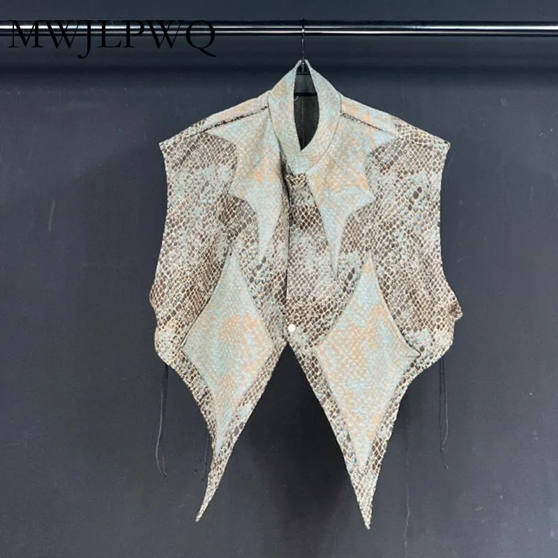 

MWJLPWQ Необычный жилет со змеиной текстурой, мужской жилет High Street в стиле хип-хоп, новинка 2024, нишевый дизайн с боковыми разрезами, осенний повседневный топ без рукавов 010872