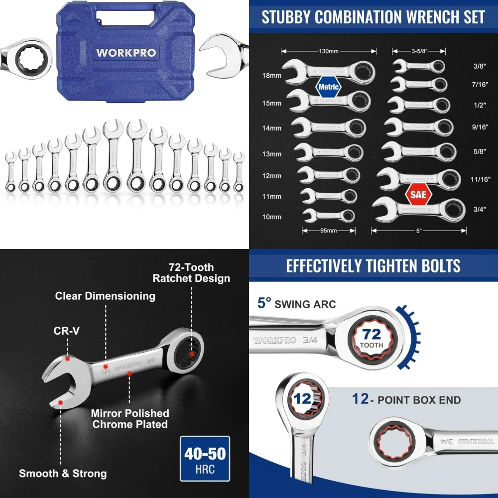 

Hand Tool Sets14 Piece Ratcheting Combination Stubby Wrench Set 72 Teeth Multi Color