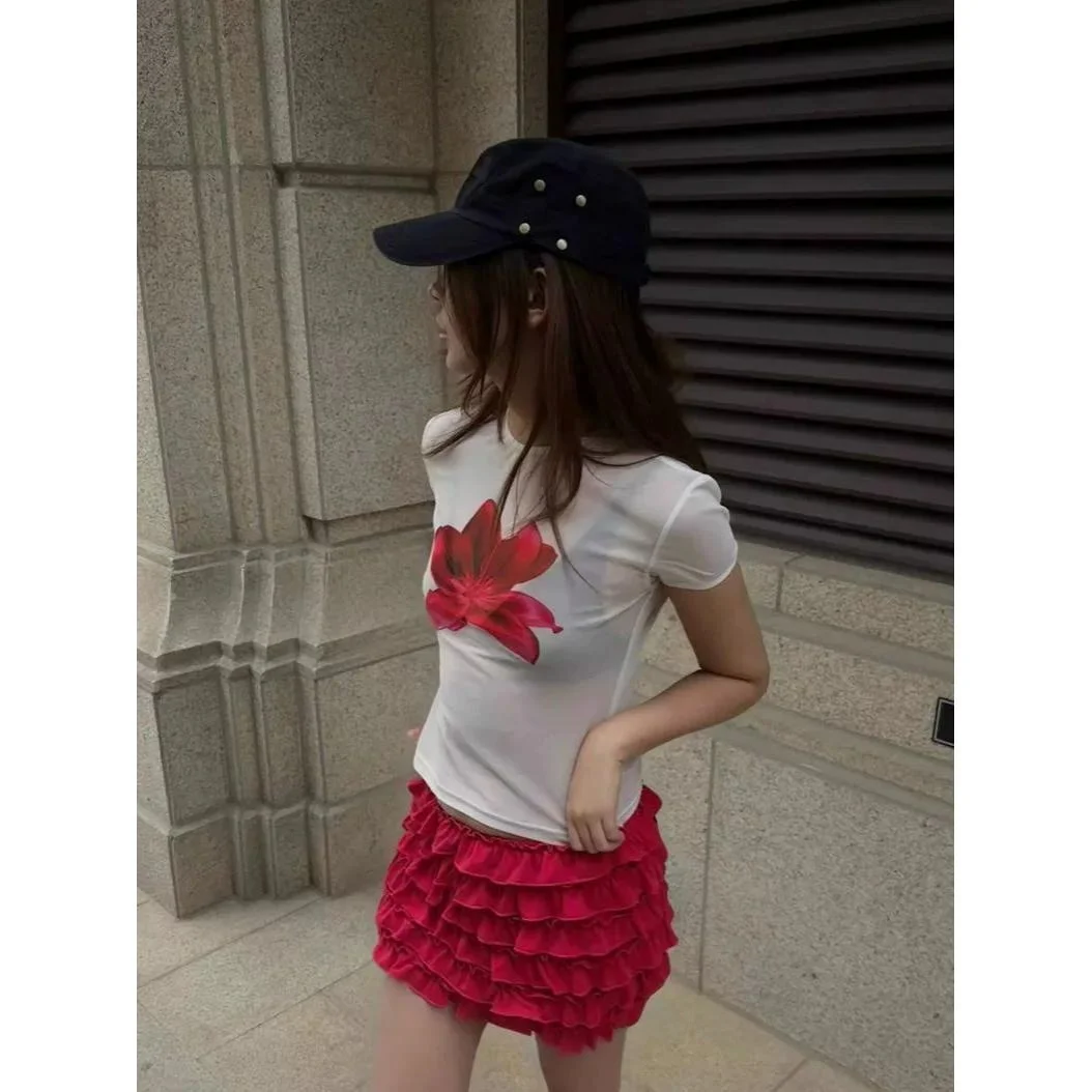 Comfortable Slim Fit Short Sleeve T-Shirt Women's Fashionable Printed Casual Top Korean Style Cotton Sweat Absorbent Summer