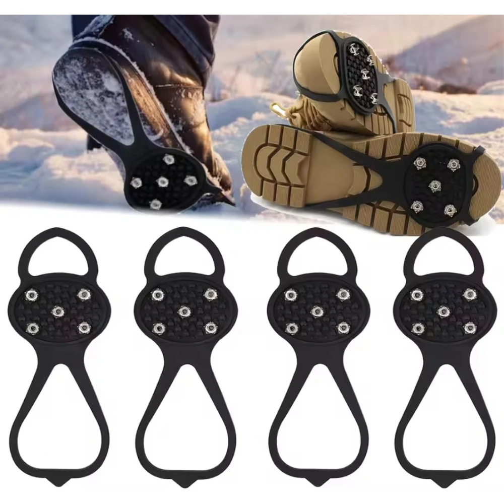 Outdoor Ice Cleats Anti Slip Shoe Covers Steel Studs Crampons for Walking on Snow and Icy Roads Winter Climbing Hiking Gear