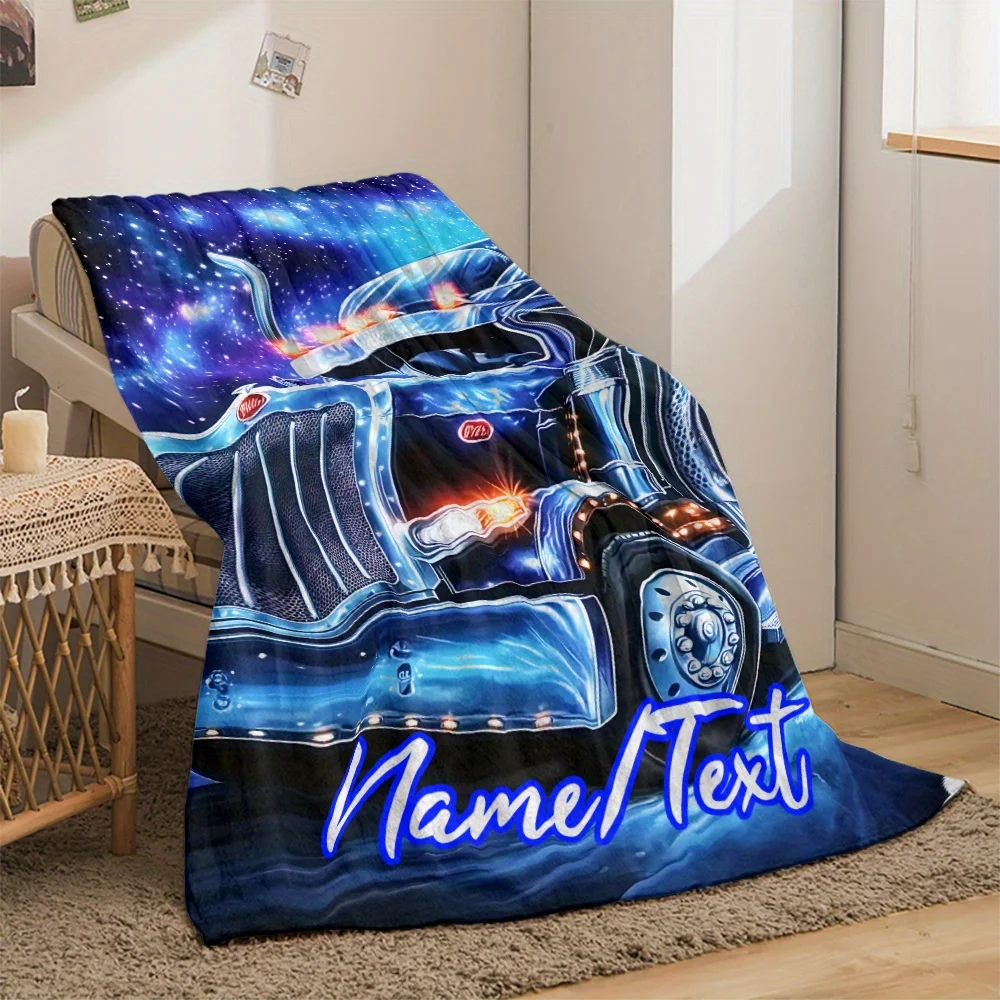 Custom Name Truck Blanket Soft Flannel Digital Printed Night Sky Stars Design All-Season Use for Sofa Bed Travel Camping Office