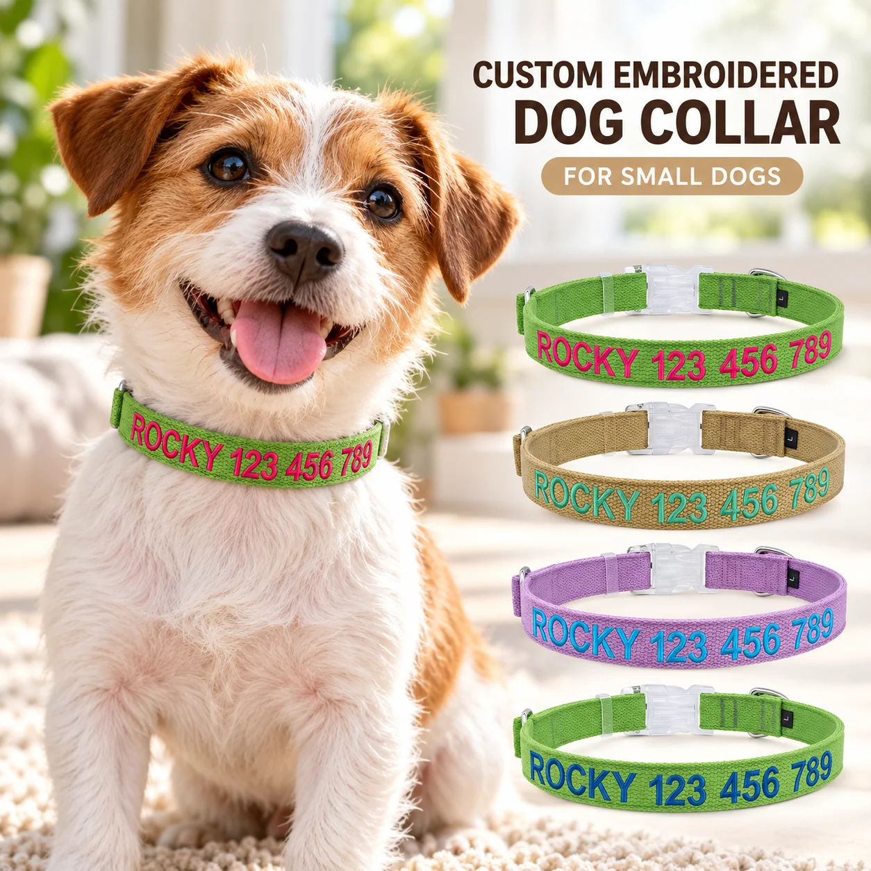 CustomEmbroidere Dog CollarPersonalizedName& NumberCottonCanvas Collar, AdjustableQuick ReleaseCollar forSmall Medium Large Dogs