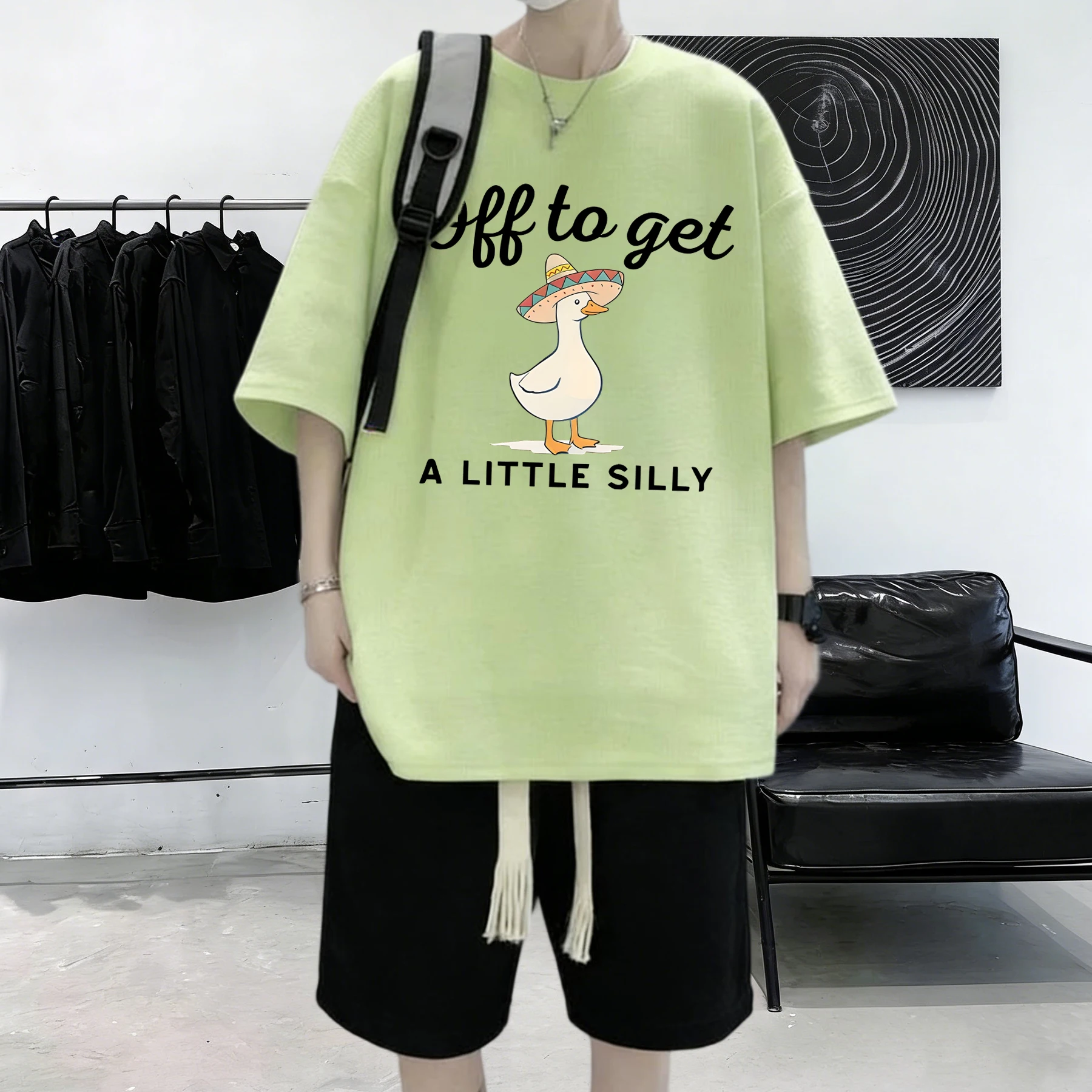 Off To Get A Little Silly Print Mens Hip Hop T-Shirt Casual Summer T Shirts Loose All-Match Streetwear Cotton O-Neck Clothing