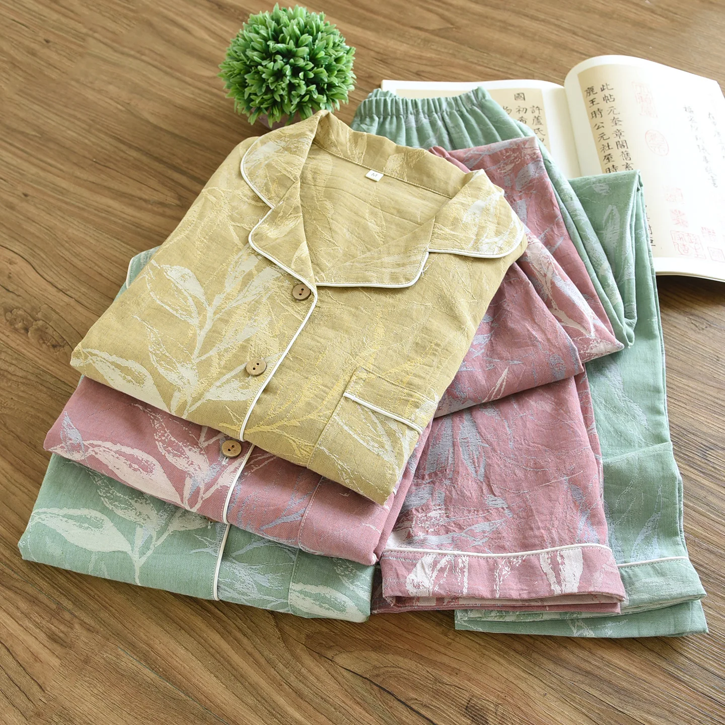 

Хлопковая одежда для сна для женщин на весну и осень, двусторонний жаккардовый комплект в стиле ретро с длинными рукавами, свободная домашняя одежда больших размеров