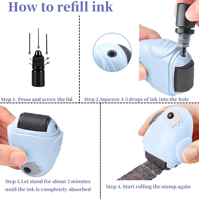 Identity Theft Protection Roller Stamp Id Police Stamp Roller Protection Roller With Box Opener, Including 3 Pack Refills Ink