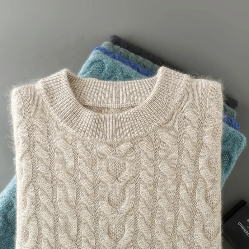 Men 100% Wool Sweater 2026 Autumn/Winter New Half High Neck Knit Pullover Korean Fashion Loose Thickened Business Casual Jumper