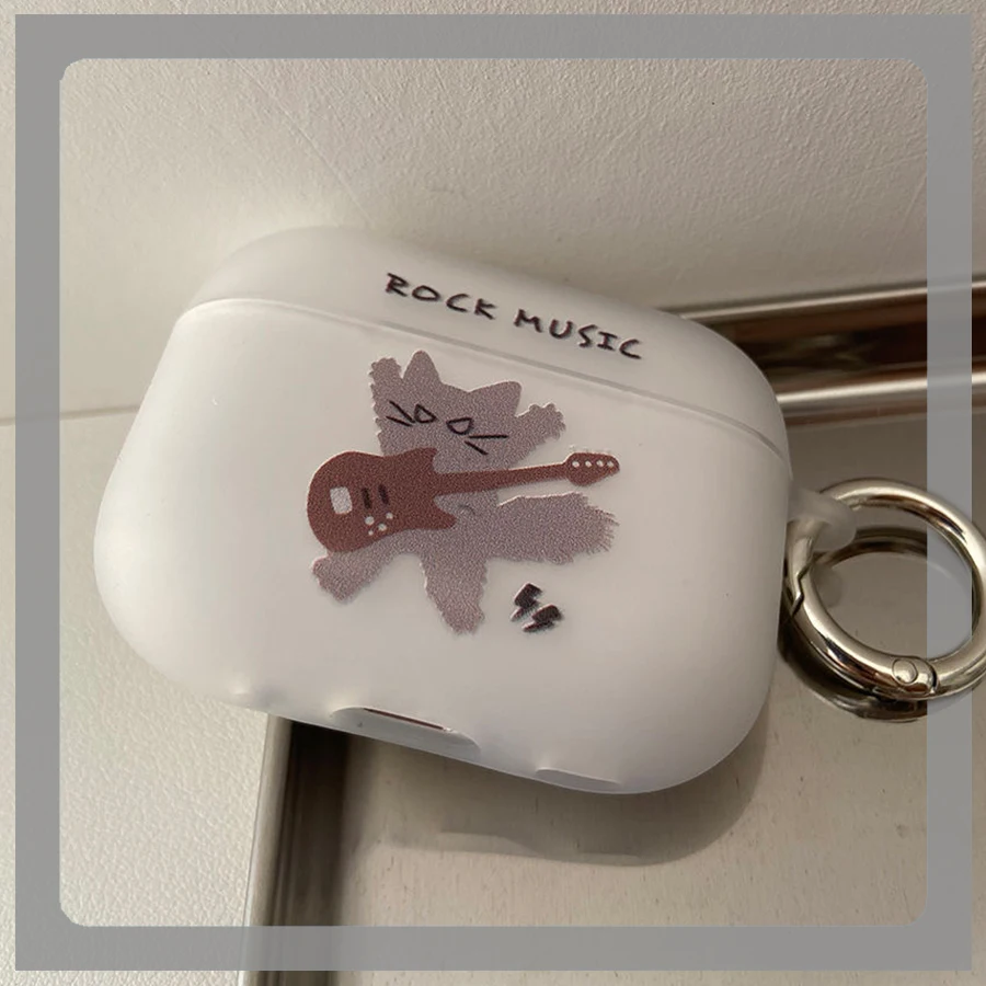 Funda de música Rock para Airpods 1, 2, 3 Pro, Pro 2, 2022, Rock Cat, fundas suaves para auriculares, Funda de dibujos animados de Anime