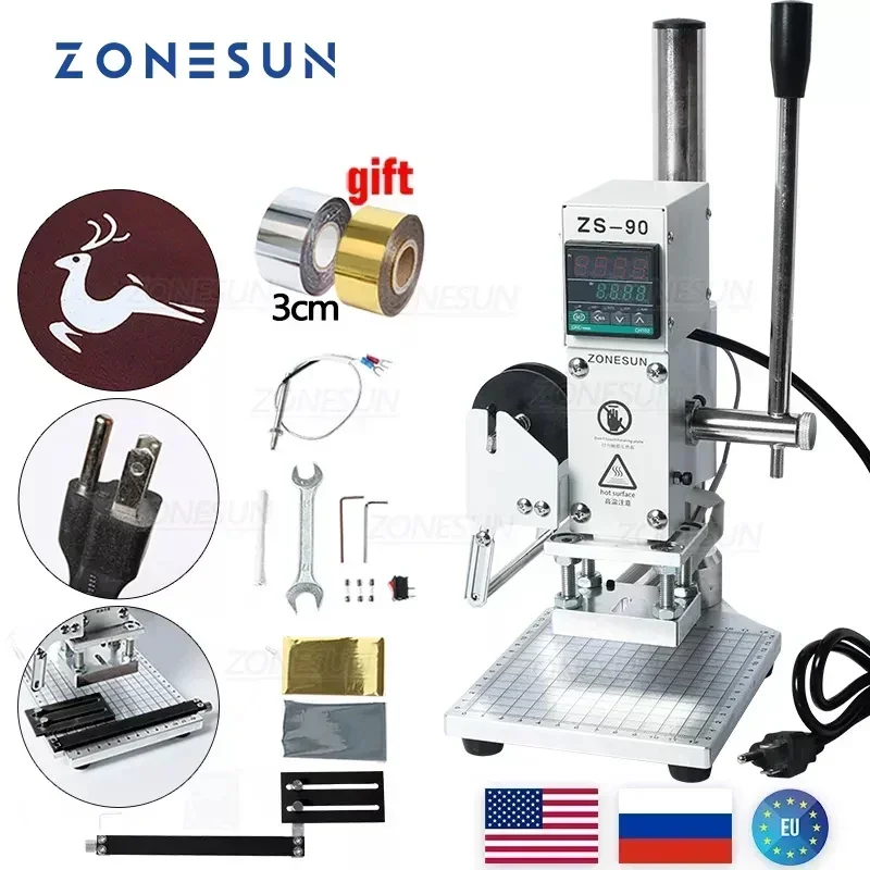 Zonesun Zs 90 Foliedruk Machine Drukt Simulator Papier Hout Pvc Card Leather Printer Embossing Machine Voor Leer