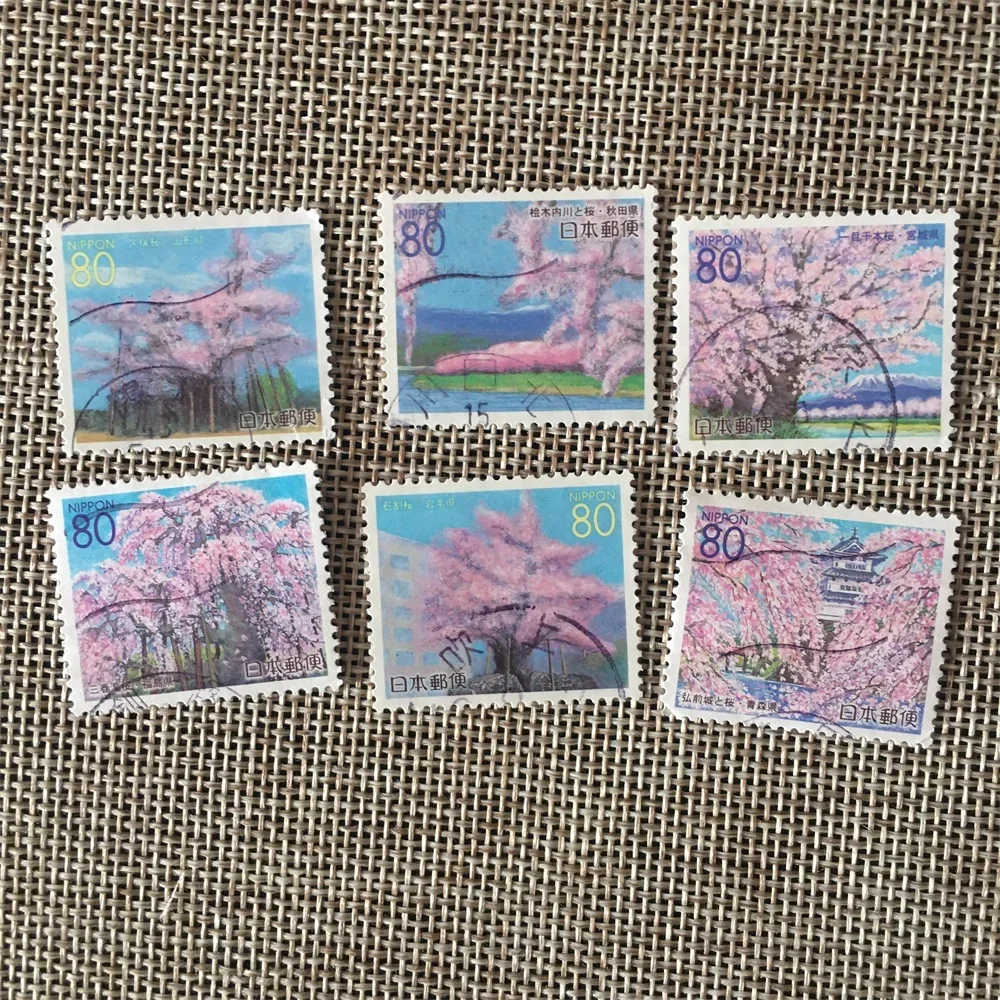 6Pcs/Set 2000 Japan Post Stamps R392-397 Cherry Tree  Marked Postage Stamps for Collecting