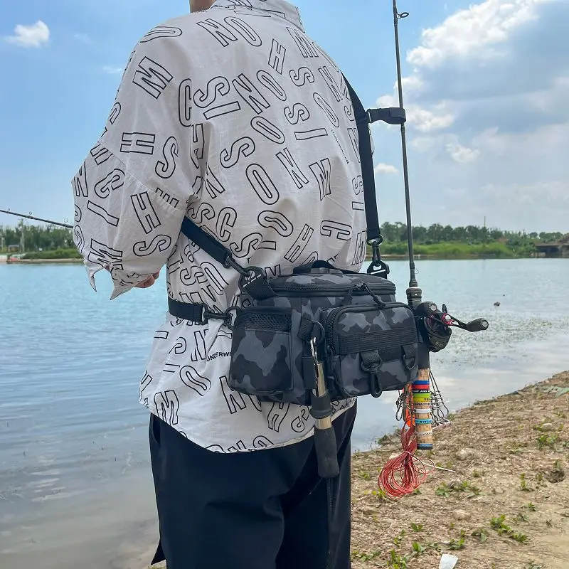 

Fishing Tackle Backpack Lure Box Gear Storage Bag Fanny Pack For Men Fly Fishing Backpack With Rod Holder Sling Shoulder Bag New
