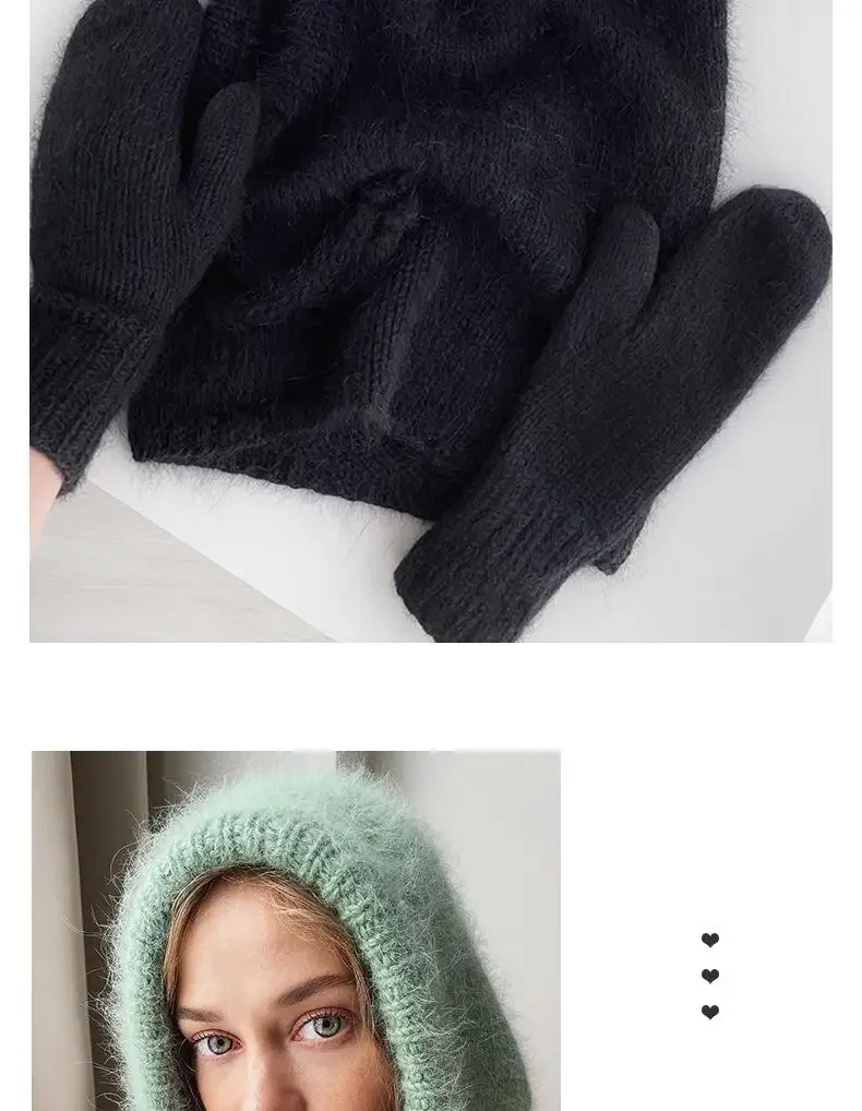 Wintermützen für Damen und Mädchen, warmer Kapuzenschal, Beanie für Damen und Jugendliche, Sturmhaube, Stricken, Totenkopfmütze, Ohrenklappe – Detail 6