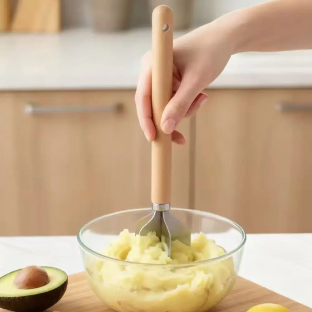 

Kitchen Gadgets Stainless Steel Meat Chopper Manual Handheld Meat Stirrer Wood Handle Potato Masher Avocado
