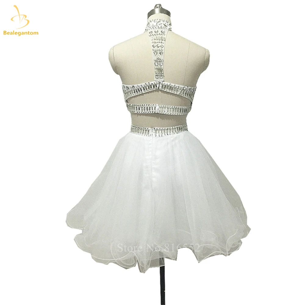 Bealegantom Due pezzi Halter Neck Abiti corti da ritorno a casa Perline Paillettes Prom Party Abito da cocktail Abiti De Graudation QA594