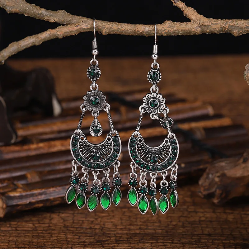 Vintage Delicate Flower Boho Drop Dangle Earrings For Women Retro Bohemian Rhinestone Crystal Wedding Earrings Pendientes Mujer