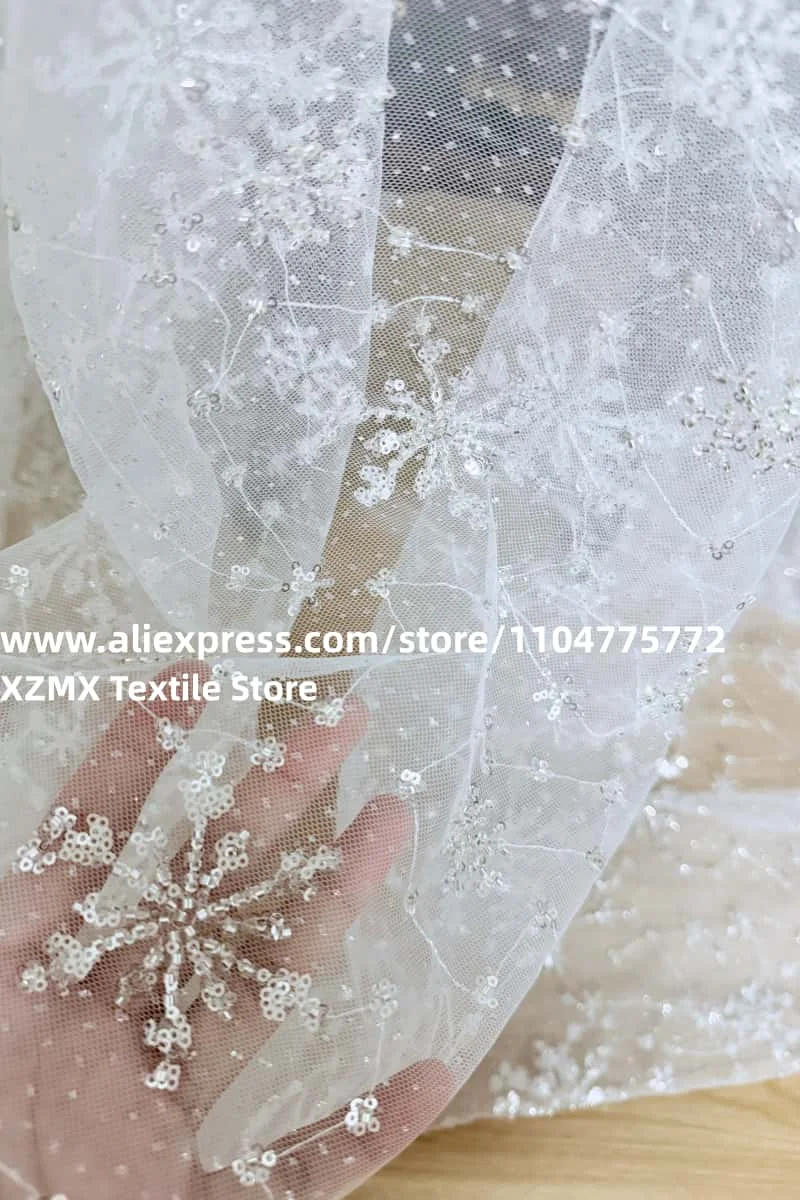 New sparkling snowflake sequin embroidered mesh fabric for women's children's clothing,designer fabrics, DIY sewing accessories