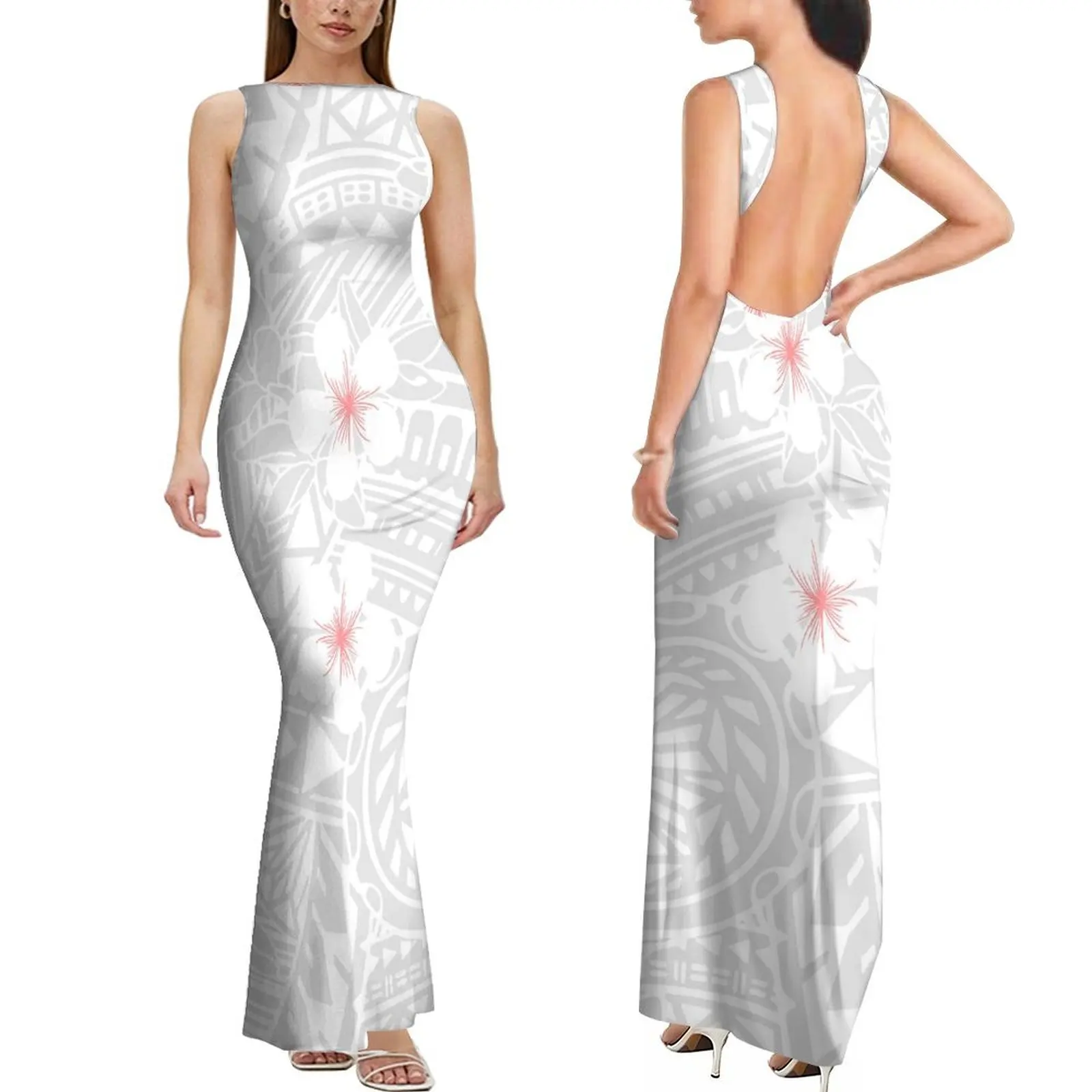 تصميم مخصص أزياء مثير المرأة اللباس جزيرة عيد الفصح البولينيزية القبلية طباعة قارب الرقبة أكمام اللباس زائد حجم فستان عارية الذراعين #1