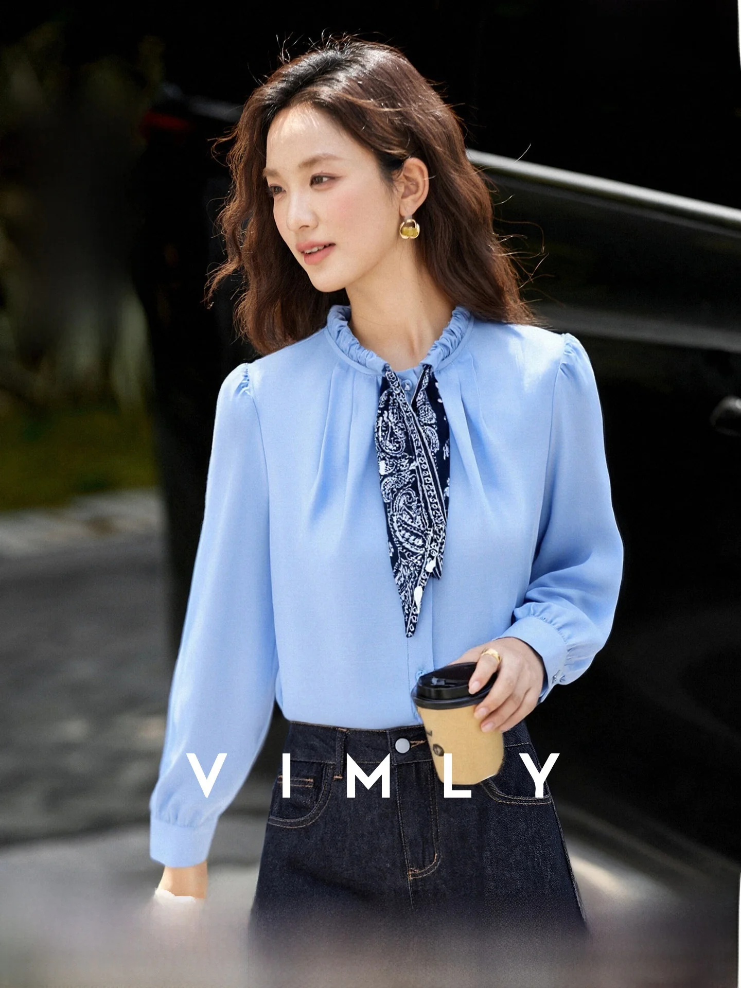 

Женский топ Ele round Ne irt из льняной смеси с винтажным шарфом, весна 2026, новинка, повседневный, с объемными рукавами, однотонный, на пуговицах