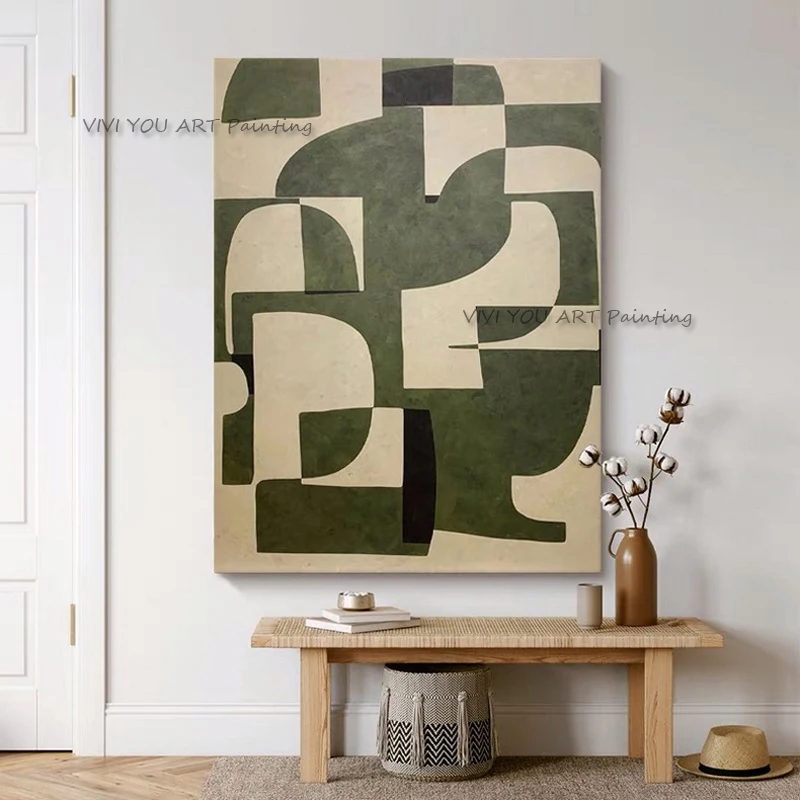 

100%Handmade Green Black Oil Painting On Canvas Creative Nature Wall Art Picture For Office Home Decoration Geometry Room Decor