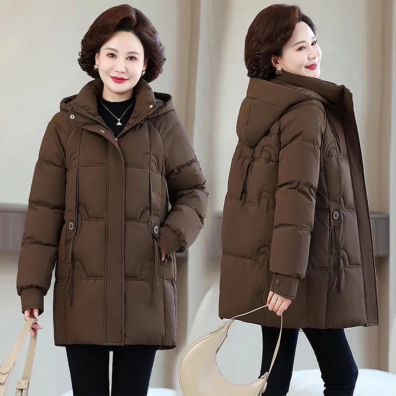 Parkas Women Mid Length Coats Hooded Zipper Jackets Thick Warm Y2k Streetwear Elegant Jacket Work Coat Autumn Winter 2025