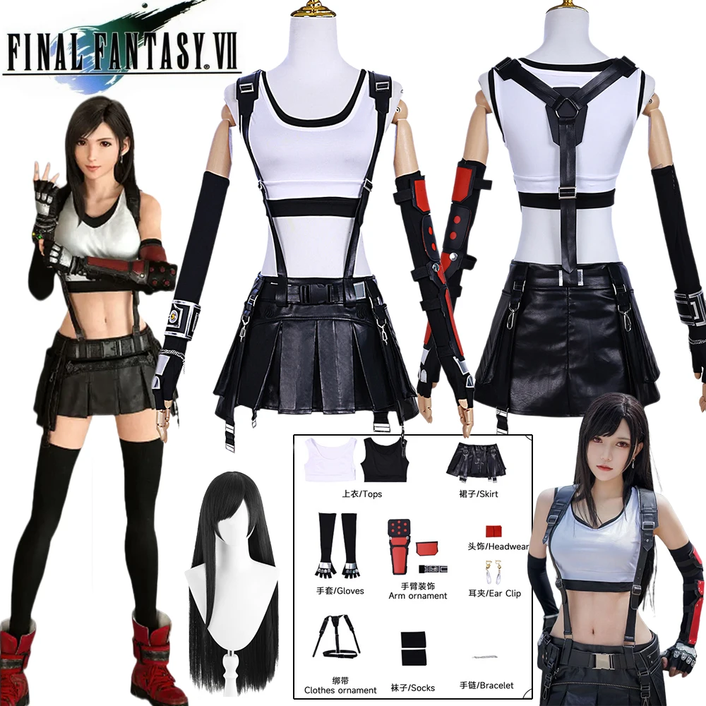 

Anime Tifa Cosplay Lockhart Costume FF VII Wigs Suit Game Final Full Set Halloween Party Role Play Fantasy Women Outfit Dress