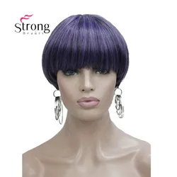 StrongBeauty Short Straight Purple Highlighted Bob with Bangs Synthetic Wig COLOUR CHOICES