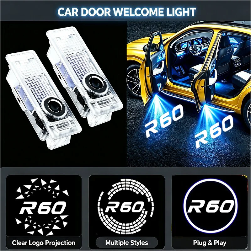2PCS LED Car Door Welcome Ghost Shadow Courtesy Projector Badge Lamp Decor for Mini Cooper JCW R60 Emblem 2011‑2014 Accessories