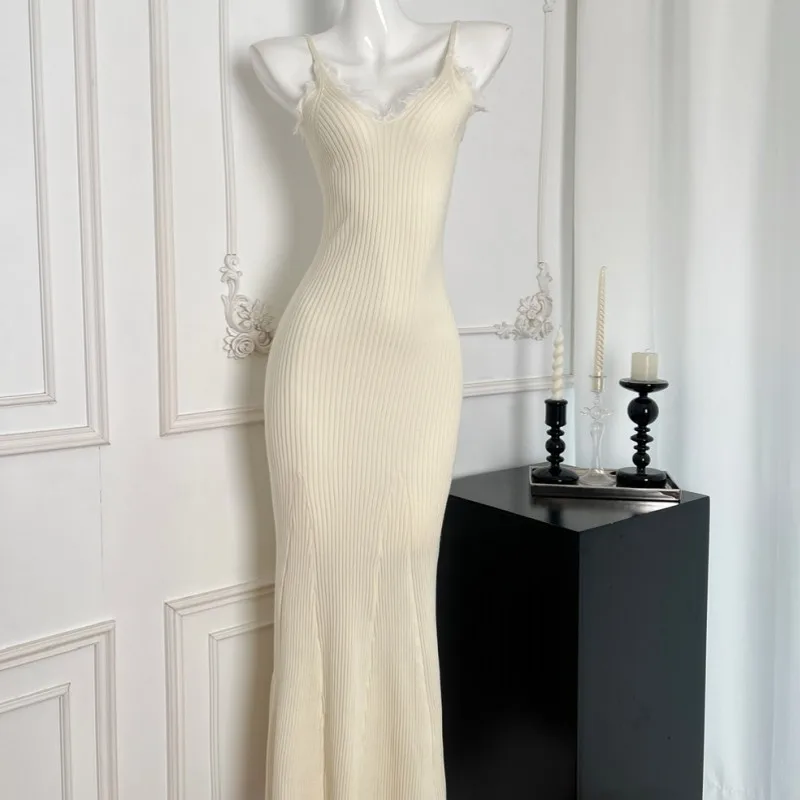 

Knitted Long Dress Women Flare Sleelve V Neck Ruffles 2025 Breasted Bodycon Dresses Party Fashion Office Lady Vestidos