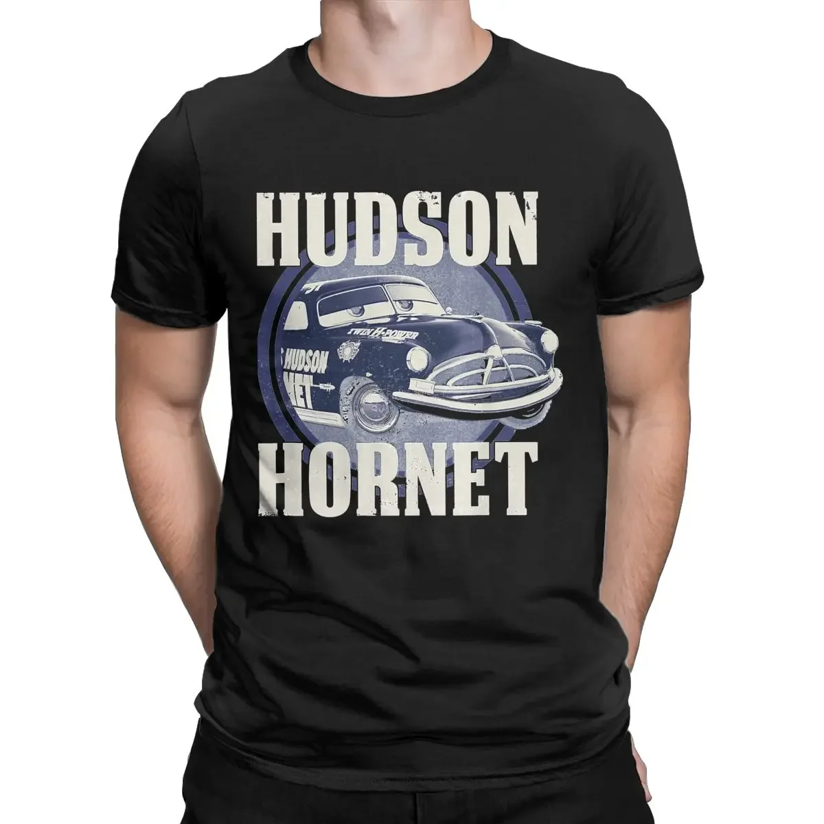 Hudson Hornet Badge Cars T Shirts Men's Cotton Vintage T-Shirt Round Collar Lightning Tees Short Sleeve Tops Printing