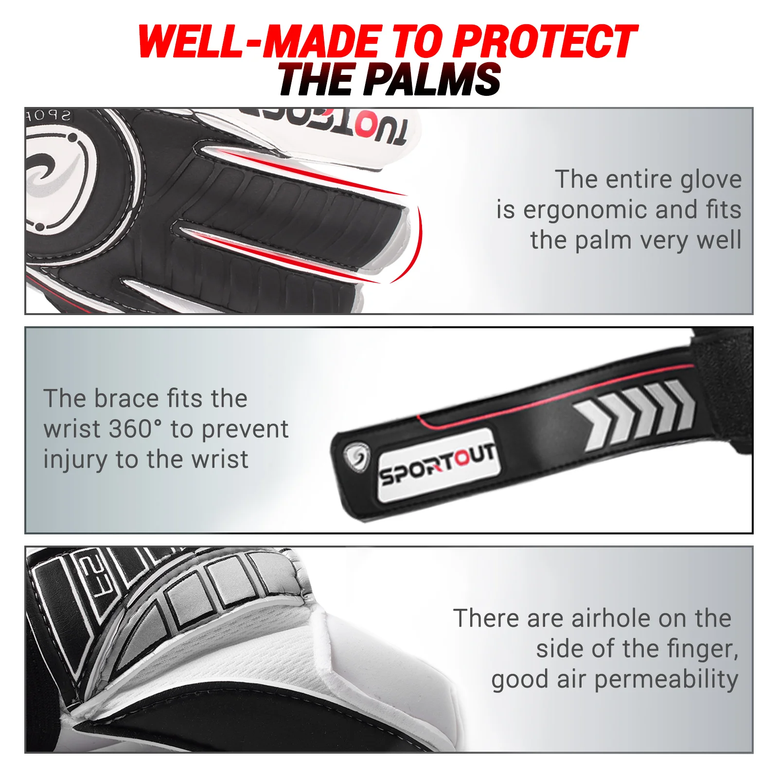 Sportout Goalie Gloves, Goalkeeper Gloves with Fingersave, Soccer Gloves, Breathable Soccer Goalie Gloves, 4mm Latex