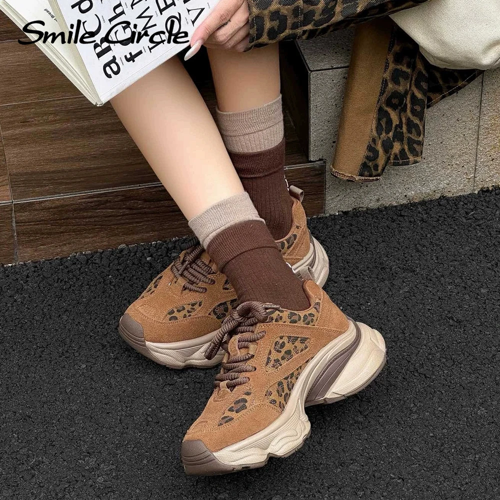 Smile Circle Winter Sneakers Women Suede Leather leopard print Shoes Fashion Warming Casual Sneakers