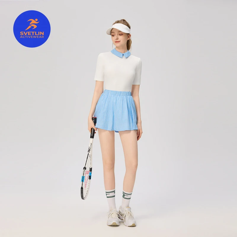 SVETLIN EU US Size Luxury Quality Women Summer Slim Fit Polo Shirt Short Sleeve Top And Skirt Casual Golf Tennis Sportswear Set