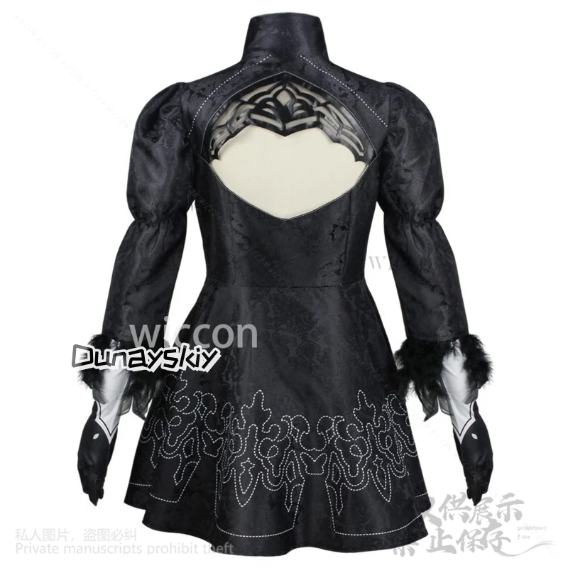 Nier Automata Anime Gioco Yorha 2B Cosplay Goth Costume Lolita Abito nero Parrucca per ragazze Halloween Festa di Natale Cos Personalizzato
