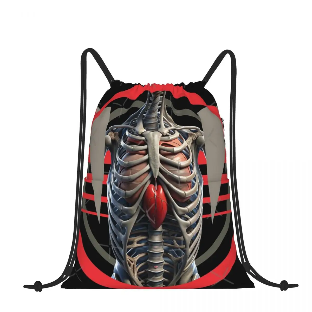 

Drawstring Backpack THORAXIC CAGE - SKELETON BONES HEART Shoulder Bag Zipper Pocket Sports & Travel Hikes Portables Bag