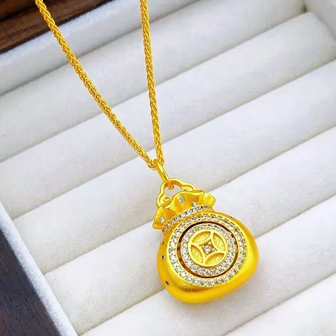 

Neck Slimming Diamond Fortune Bag Luck Pendant Necklace For Women 24K Gold AU999, Flatter elegant collarbone